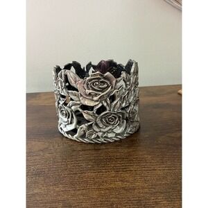 Ganz Pewter Rose Candle Holder Votive Floral Metal Taiwan Vintage Decor